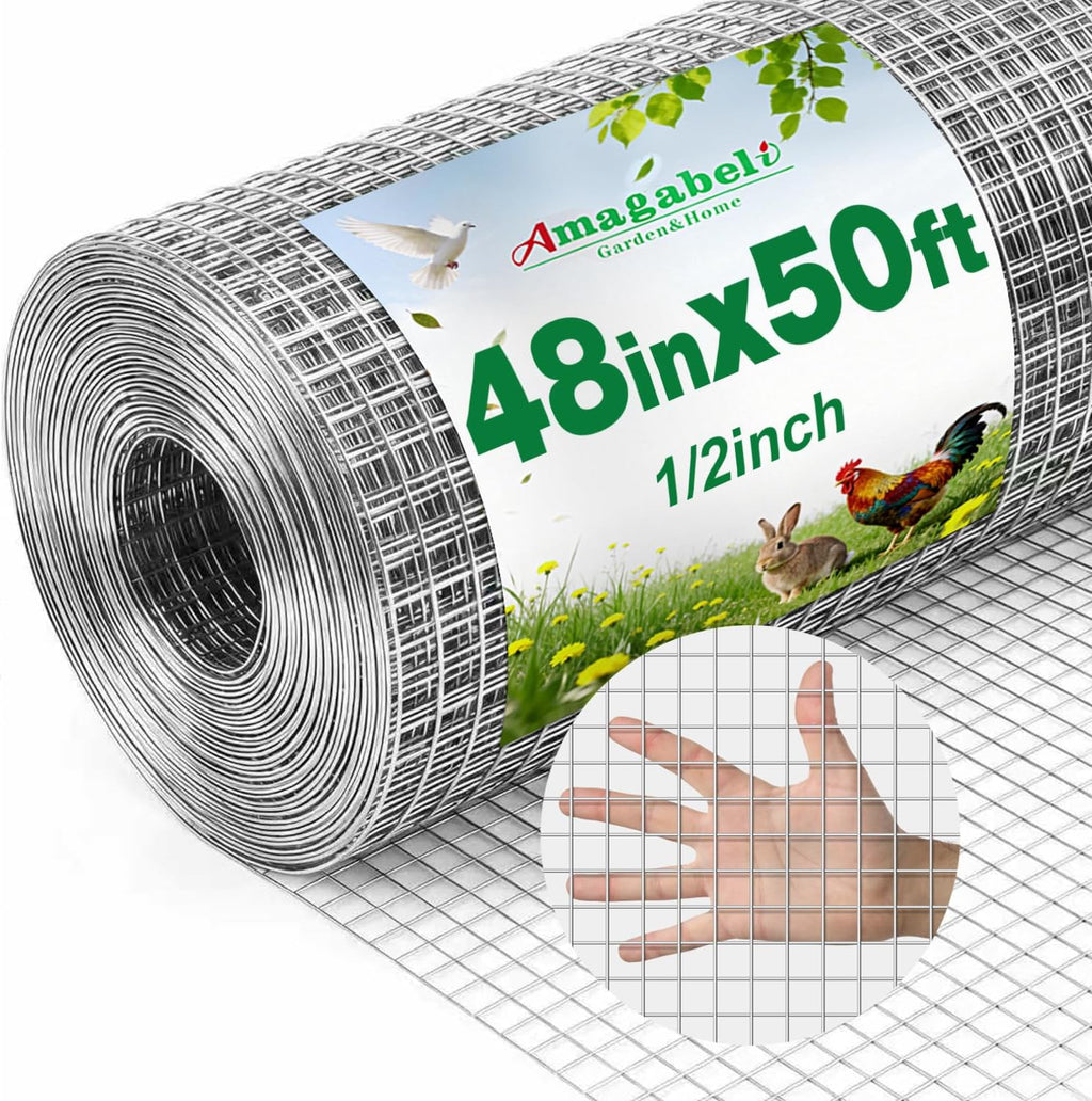 Amagabeli Hardware Cloth 1/2 inch 48 in x 50 ft True 19 Gauge Chicken Wire Double Galvanized Welded Wire Fencing Mesh Roll Garden Plant Support Poultry Netting Rabbit Cage Snake Gopher Fence