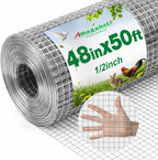 Amagabeli Hardware Cloth 1/2 inch 48 in x 50 ft True 19 Gauge Chicken Wire Double Galvanized Welded Wire Fencing Mesh Roll Garden Plant Support Poultry Netting Rabbit Cage Snake Gopher Fence