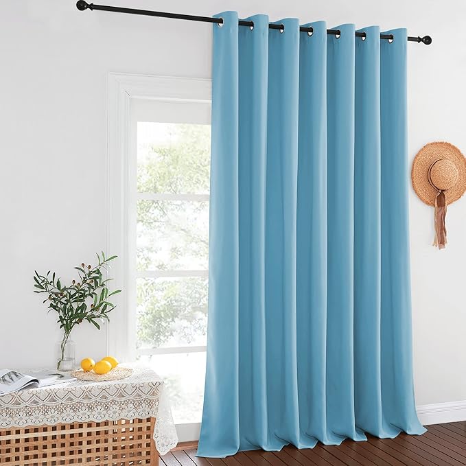 NICETOWN Blackout Patio Curtains 100 x 144 Inches Long for Sliding Door Extral Wide Blackout Curtain Panels Thermal Insulated Room Divider - Grommet Top, 100" W x 144" L, 1 Panel, Teal Blue