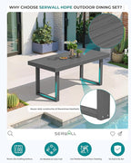 SERWALL HDPE Outdoor Dining Set for 4, 67'' All Weather Patio Dining Table and Chairs Set for Deck, Lawn, Gray