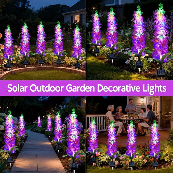 Solar Garden Lights, Solar Purple Delphinium Flowers Lights 8 Pack 160 LEDs, Waterproof Outdoor Light Two Lighting Modes for Outside Wedding Party Garden Yard Patio Lawn Decor