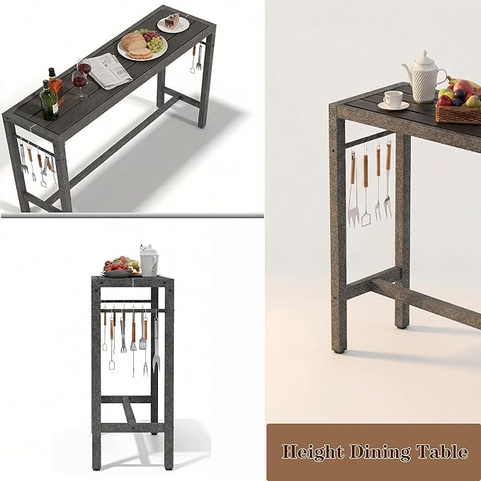 Outdoor Patio Bar Table, 55" Rectangular Counter High Top Table,Metal Pub Height Bistro Deske for Balcony, Backyard, Porch, Deck,Garden, Poolside