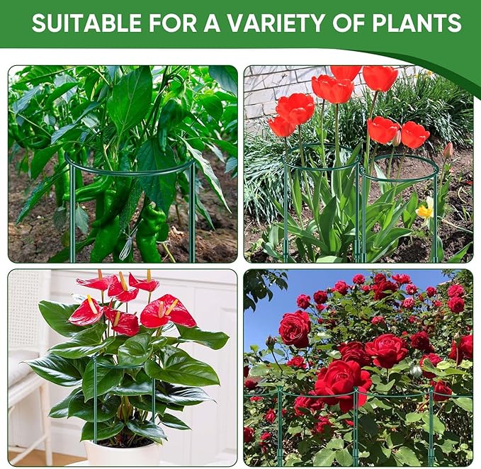 16 Pack 32 or 16 inch Adjustable Plant Support Stakes, Heavy-Duty Half Round Peony Support, Garden Plant Stakes Cage for Outdoor Plants, Peony, Tomato, Hydrangea, (16In Support +16In Extension Tubes)