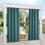 NICETOWN 2 Panels Outdoor Curtains for Patio Waterproof & Windproof, Thermal Insulated Rustproof Top and Bottom Grommet Blackout Outdoor Curtain Drapes for Pergola, W52 by L95, Teal