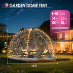 upgraded 12ft garden dome tent, outdoor clear bubble shown in use