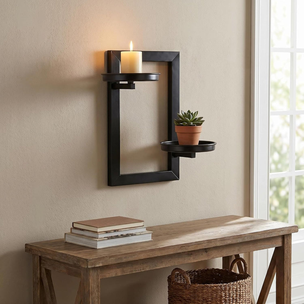 2 Tier Wall Mounted Plant Shelf, Rustproof Iron Hanging Plant Holder, Matte Black Wall Planter Rack Fit 3-5.5 Inch Pots for Home Living Room Balcony Decor 4-Pack