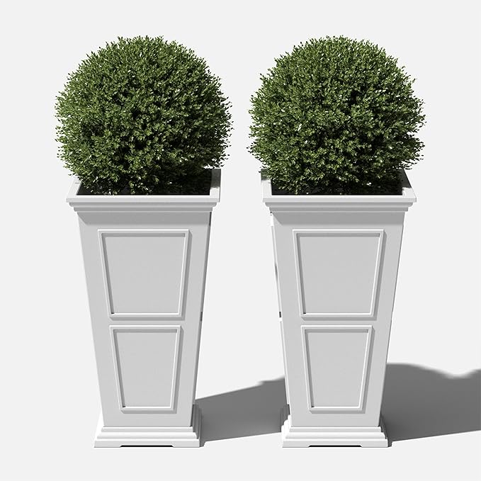 Veradek Brixton Series Tall Planter - Large Outdoor Planter for Front Porch/Patio | Crack-Resistant Plastic for All-Weather Use | Classic Estate Design for Tall Plants, Flowers, Trees