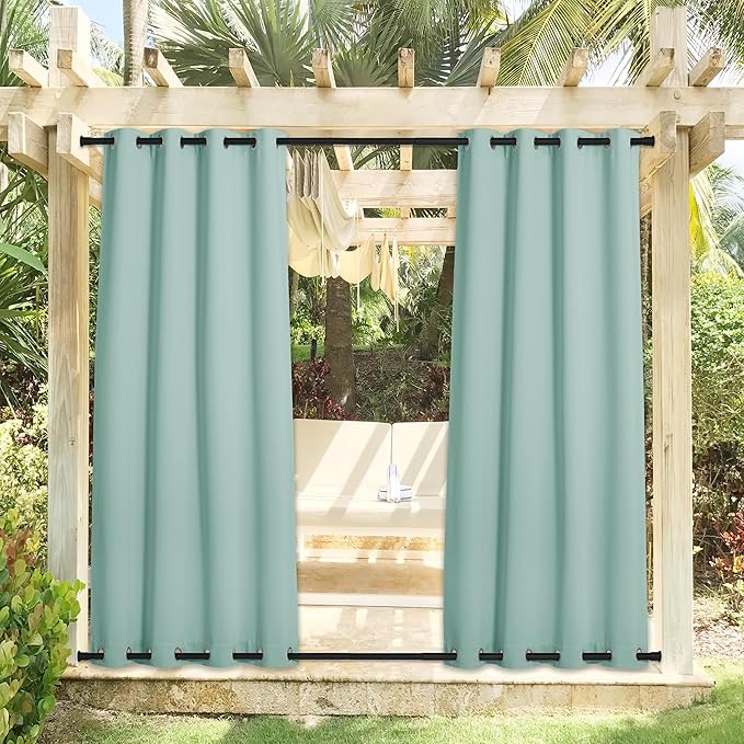 NICETOWN 2 Panels Aqua Blue Weighted Outdoor Curtains for Patio Waterproof, Rustproof Grommet on top & Bottom Windproof Cold & Heat Block Privacy Outdoor Blinds for Valley/Pool, W52 x L84