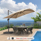 purple leaf patio umbrella with base and cover, close-up detail