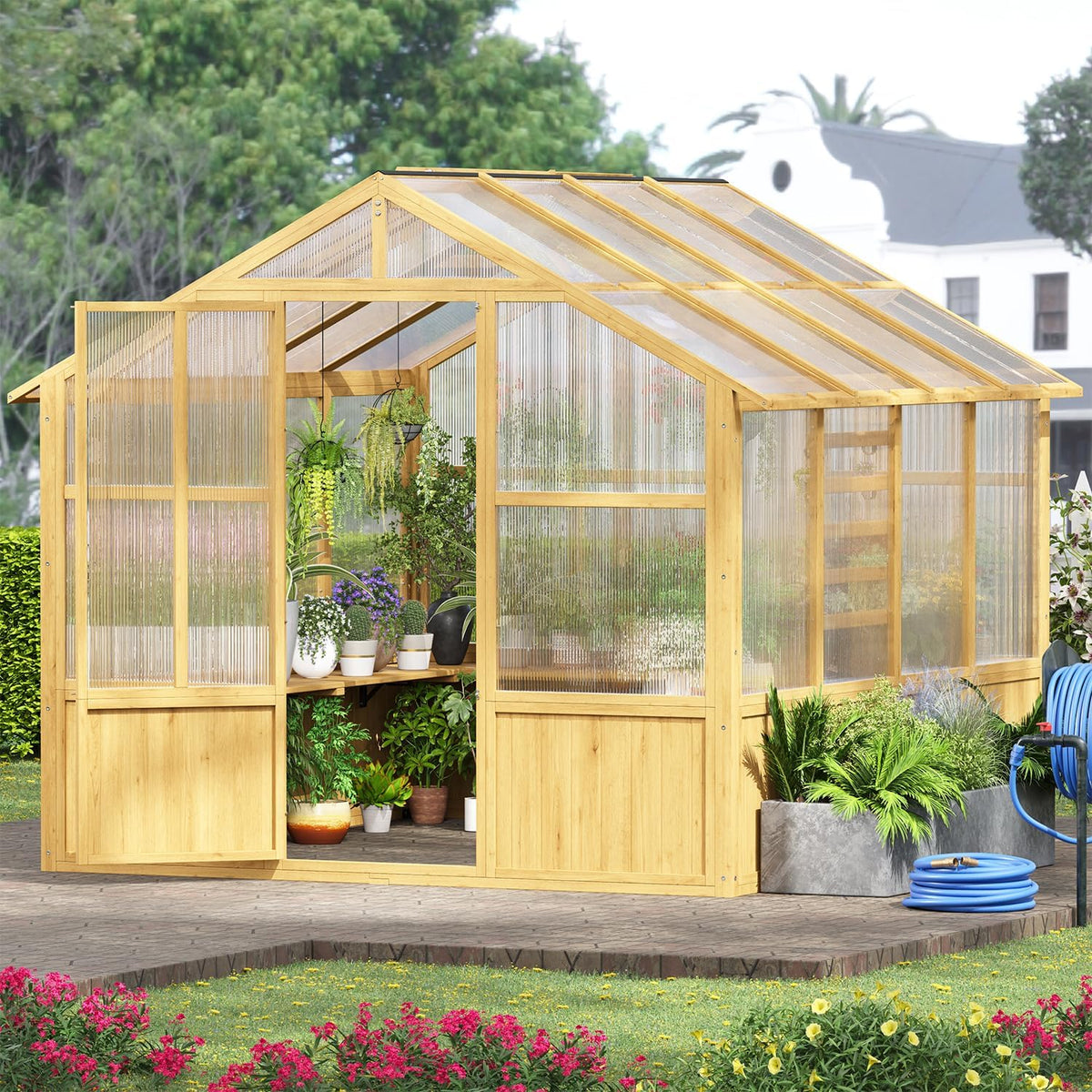 lynslim 8 x 8 ft outdoor wooden greenhouse, main product view