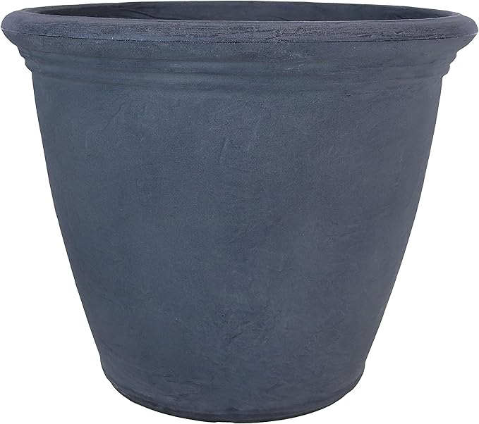 Sunnydaze 20-Inch Anjelica Large Plastic Pot for Plants - Outdoor Double-Walled Large Plastic Planter with Drillable Drainage Holes - Slate - 2pk