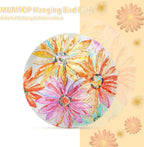 Hanging Bird Bath Outdoors Glass Bird Water Bowl Feeder Garden Decor | 12 Inch Hanging Bird Baths for Outside, Watercolour Daisy Glass Bird Water Bowl Bird Feeders for Garden, Lawn Yard Decor