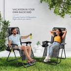 Nestl Zero Gravity Chairs Set of 2, Patio Lounge Chair Outdoor with Pillows & Cup Holder Trays, Adjustable Steel Mesh Reclining Camping Chair, Folding Patio Lawn Chair for Deck, Beach, Yard - Grey