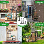 Garage Tool Organizer with 2-tier Wooden Shelves, Yard Tool Organizer for Garage with 6 Hooks, Heavy duty Steel Garden Tool Rack Holds up to 35 Long Handled Yard tools for Storage, Black