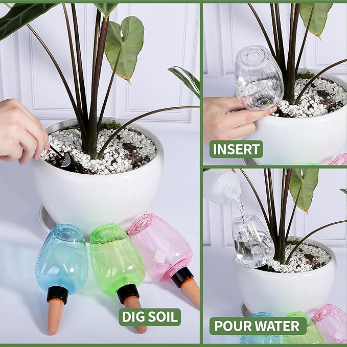 8 Pcs Plant Watering Globes Self Watering Planter Insert Plants Top Fill Water Device Plastic Water Bulbs Slow Release Terracotta for Plants, Blue