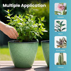 4 Pack 8 inch Plant Pots, Plastic Planter for Indoor Outdoor Plant with Drainage Holes and Saucers, Flower Pots for Garden Home Decor(Green, 4pcs)