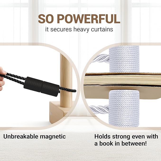 Hion Magnetic Curtain Tiebacks Black 2pcs, Curtain Tiebacks Buckles Holdbacks Holders Hooks Clip for Home Bedroom Office Decorative Curtain