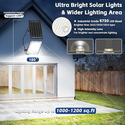 200W Solar Flood Light Outdoor 40000LM 6500K LED Solar Street Light with Remote, IP66 Waterproof Dusk to Dawn Outdoor Security Lighting, 13FT Cable Splitted Solar Powered Lamp for Parking Lot Garage