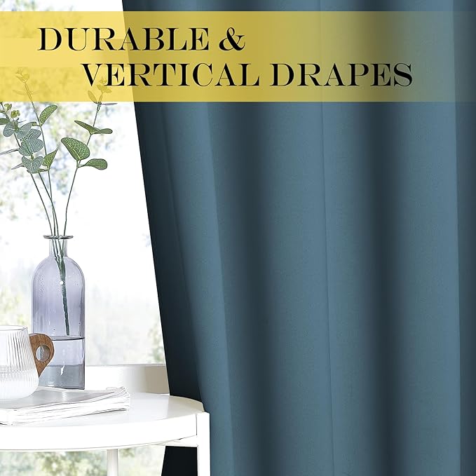 NICETOWN Window Treatment Sliding Door Curtain - Thermal Insulated Width Solid Blackout Patio Glass Door Drape, Extra Wide Draperies (Smoky Blue, 100 inches Wide x 84 inches Long)