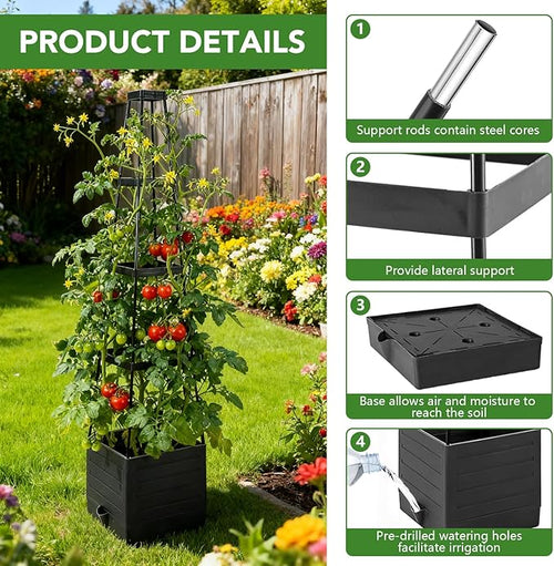 2 Pack Raised Garden Bed Planter Box with Trellis, 57'' Self Watering Tomato Planters for Climbing Plants, Tomato Cage Trellis for Vegetables & Vine Flowers Indoor Outdoor Patio
