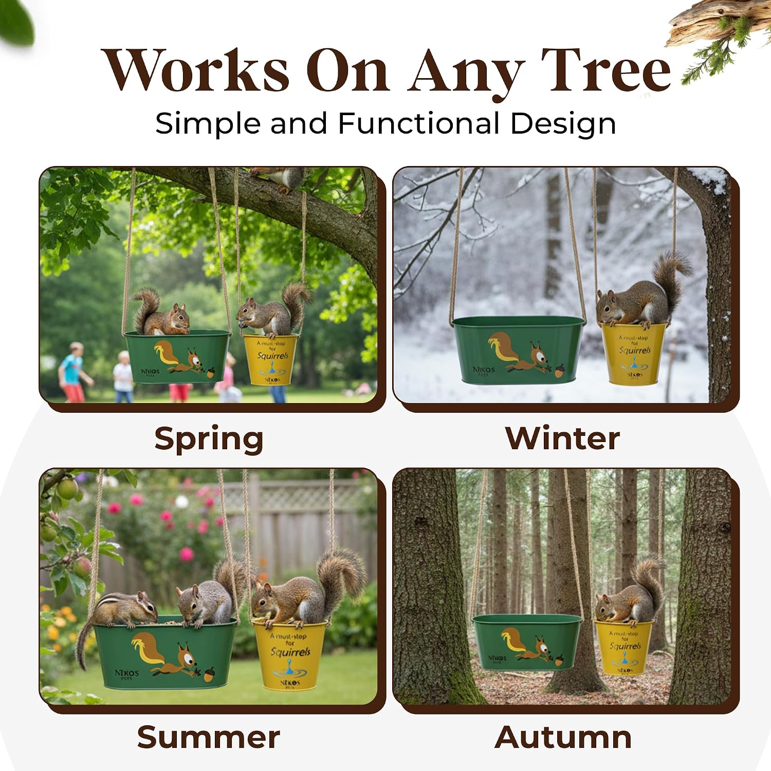 Hanging Squirrel Feeder & Waterer for Outside, Large Feeder.
