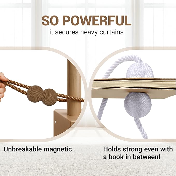 Hion Magnetic Curtain Tiebacks Dark Brown 6 Pack, Curtain Tiebacks Buckles Holdbacks Holders Hooks Clip for Home Bedroom Office Decorative Thick or Thin Curtain