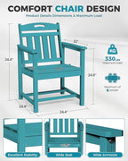 Ciokea HDPE Outdoor Patio Dining Chairs Set of 2, All-Weather Porch Chair with Wide Seat, Durable Outdoor Furniture for Backyard, Garden, Lawn & Poolside, Lake Blue