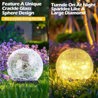 Coroor Garden Solar Ball Lights Outdoor Waterproof, 80 LED Cracked Glass Globe Solar Power Ground Lights for Path Yard Patio Lawn, Halloween Christmas Decoration Landscape Warm White(2 Pack 5.9'')