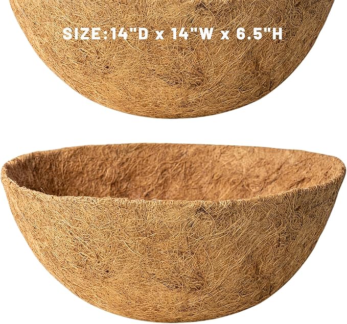 2 Pack 14 Inch Round Replacement Coco Liners for Hanging Basket Natural Coconut Fiber Liner for Flower Planter Pot Coco Coir Pots for Outdoor Garden Planting