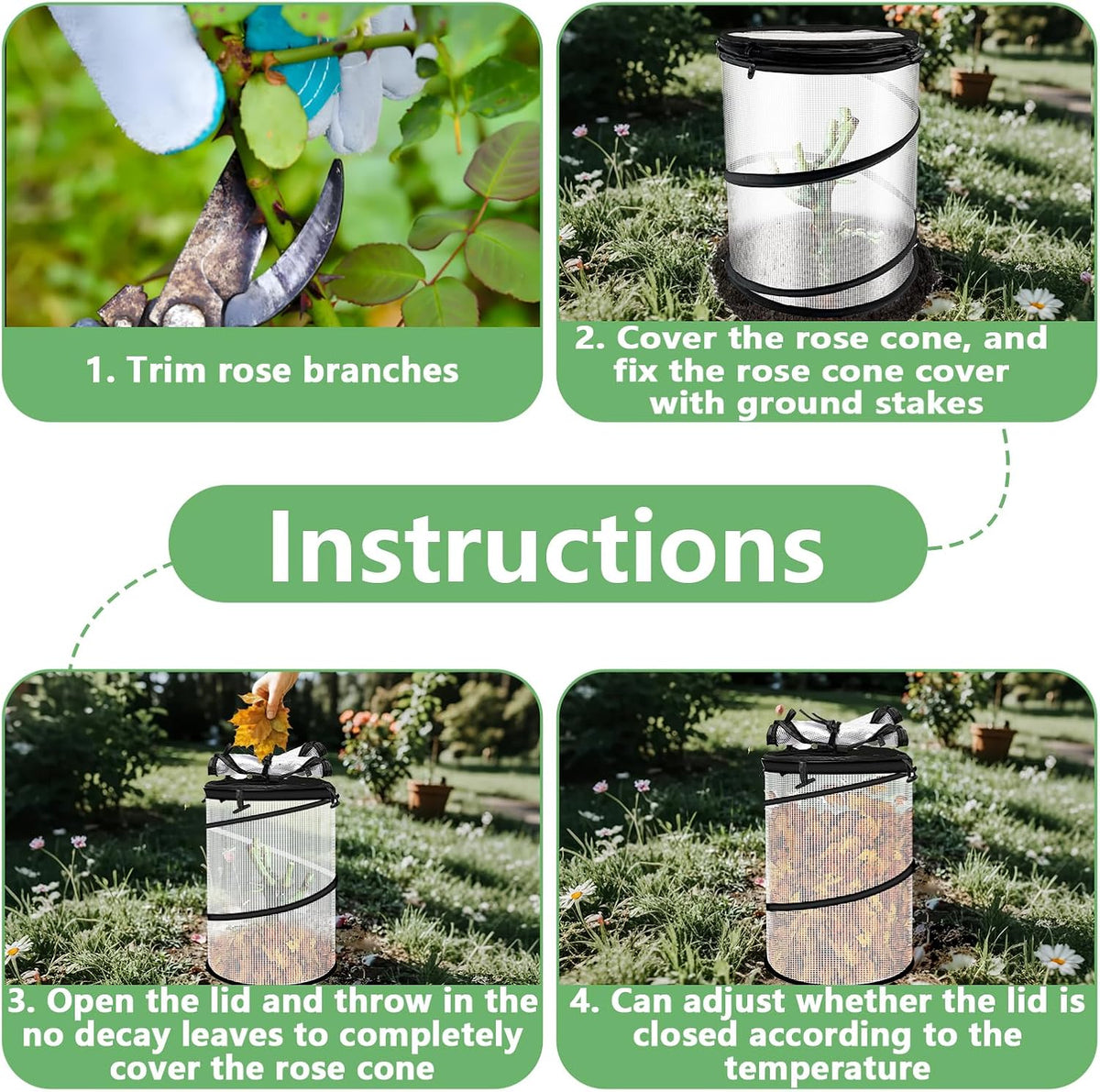 rose cones for winter protection with stakes to, package contents