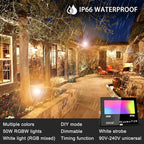 MELPO Led Flood Light 500W Equivalent, RGBW Led Outdoor Lights Colored Floodlight with Remote,50W,5000ML 2700K,120 Colors, Timing, Dimmable, Custom Modes, Landscape Lighting (2 Pack)