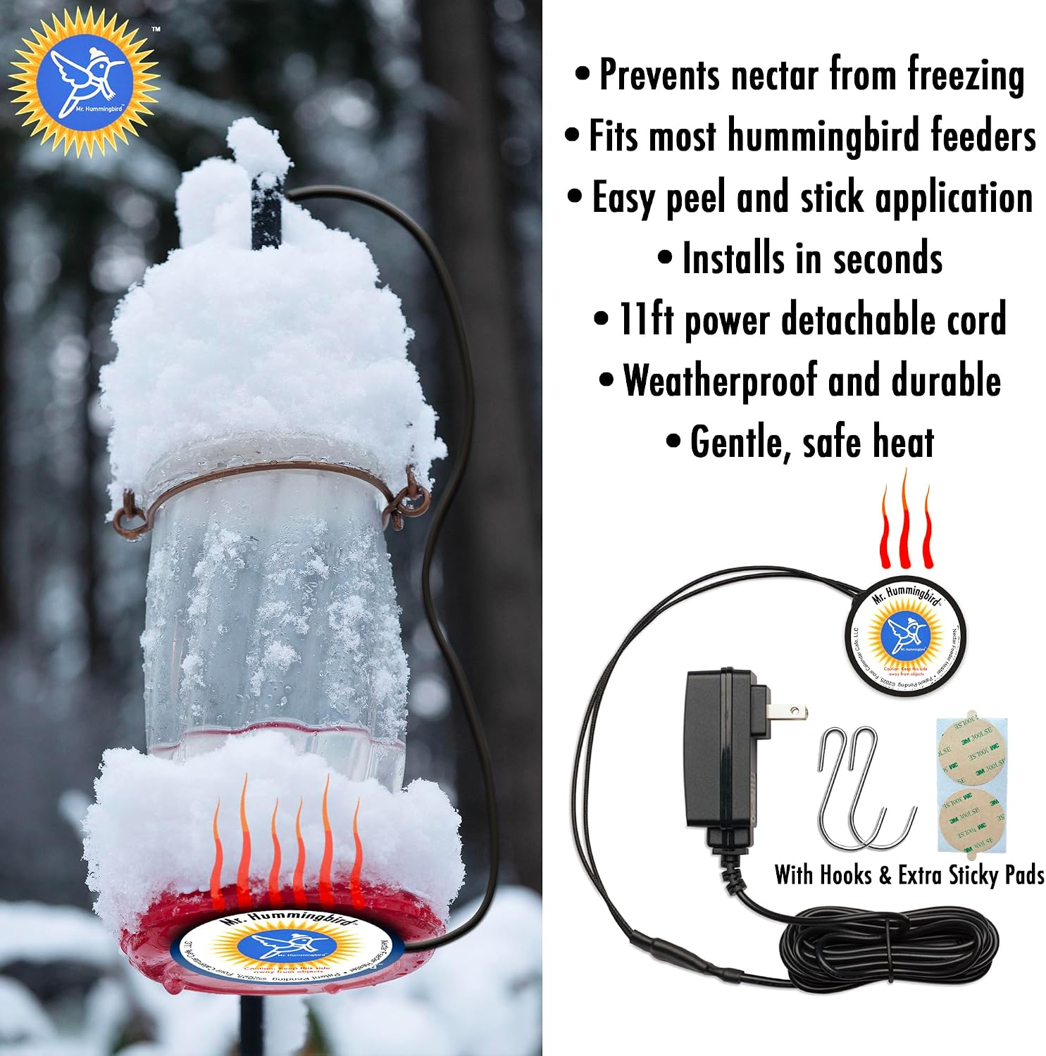 Hummingbird Feeder Heater Warmer, Prevents Nectar from Freezing, Fits Most Feeders, Easy Peel and Stick