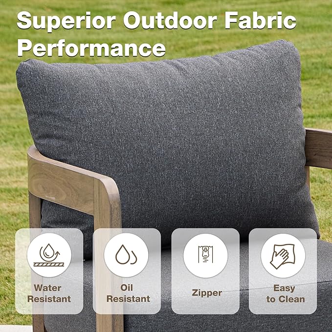 Outdoor Furniture Set, 2Pcs Patio Armchairs, Metal Modern Outside Furniture with 6'' Thick Cushions, Outdoor Conversation Set Balcony Chairs for Backyard, Porch,Deck, Grey
