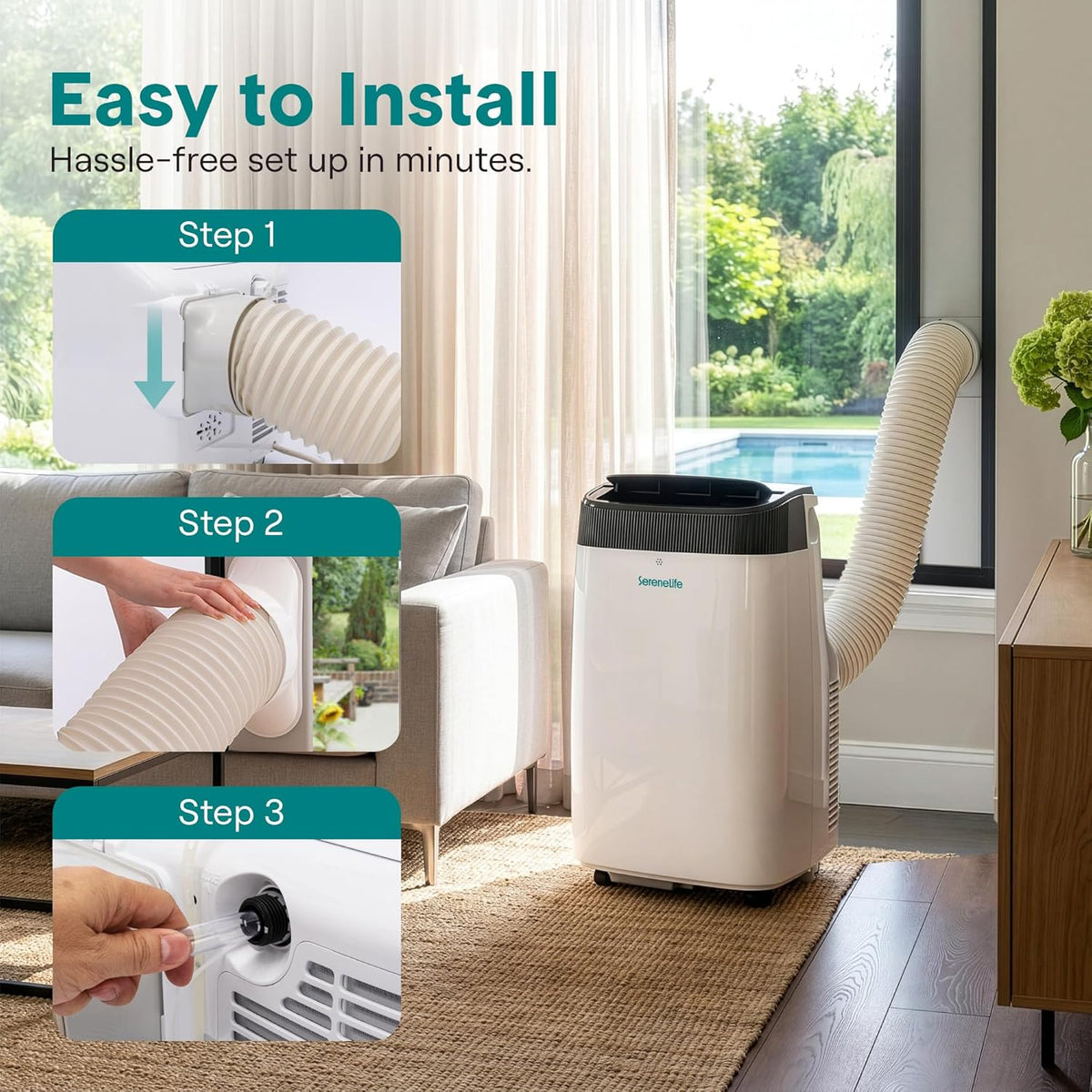 serenelife small air conditioner portable 10,000 btu with, package contents