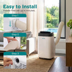 serenelife portable air conditioner, with dual motor, dehumidifier showing dimensions