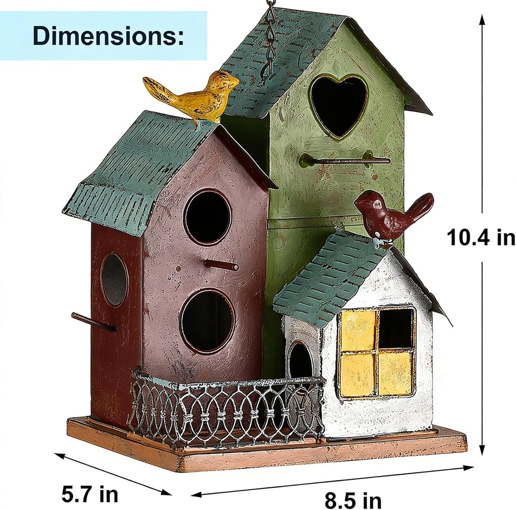 Large Bird Houses for Outside with 3 Compartments for Birds to Nest in | Metal Bird Houses for Outside with Easy Clean Back Doors