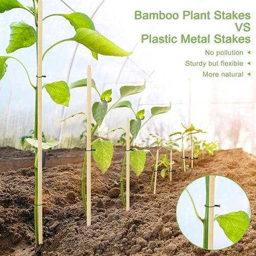 40 PCS Bamboo Plant Stakes 18 Inch, Wood Plant Support for Gardening for Potted Floral Plant, Indoor Wooden Sign Posting Garden Stick, Crafts Sticks with 40 PCS Wires(4")