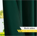 NICETOWN Canvas Patio Outdoor Curtains 95 inch Length 2 Pieces, Home Fashion Thermal Insulated Top and Bottom Grommet Indoor Outdoor Privacy Drapes for Terrace, Dark Green, W55 x L95