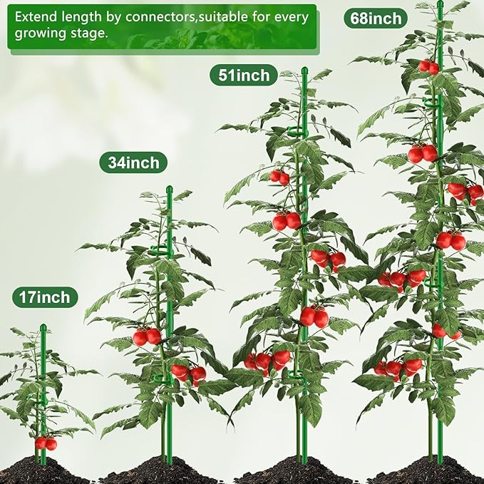 30Pcs Plant Support Stakes 17 inch SupKing Garden Orchid Sticks Extended to 3ft 4ft 5ft Plant Poles with Clips for Indoor Outdoor Potted Tomato Rose Amaryllis Vegetables Comes with 20 Ties