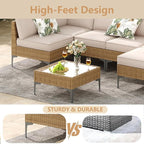 Jing's Villa 7-Piece Outdoor Patio Furniture Set,Ratten Conversation Sectional Sofa w/Coffee Table, All-Weather Patio Conversation Set with Thick and Anti-Slip Cushions for Backyard,Deck,Beige