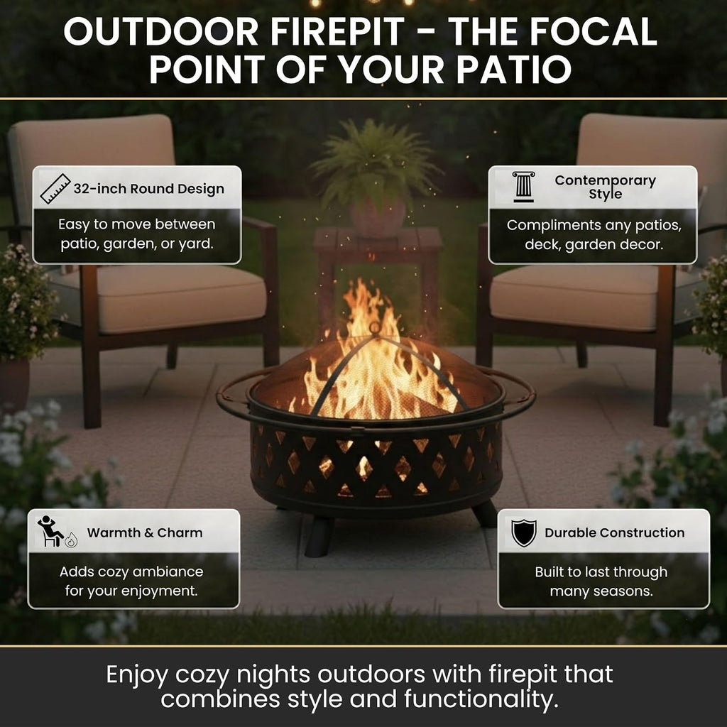 pure garden outdoor fire pit with cross weave shown in use