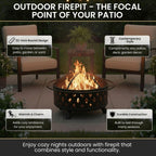 pure garden outdoor fire pit with cross weave shown in use