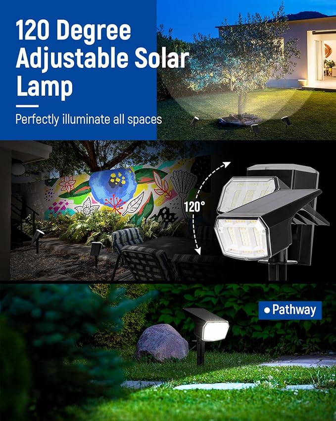 Solar Spot Lights Outdoor 63 LED 3 Lighting,Waterproof IP65 Modes Spotlights for Outside House Yard Garden Landscape Lights 6 Pack (Natural Light)