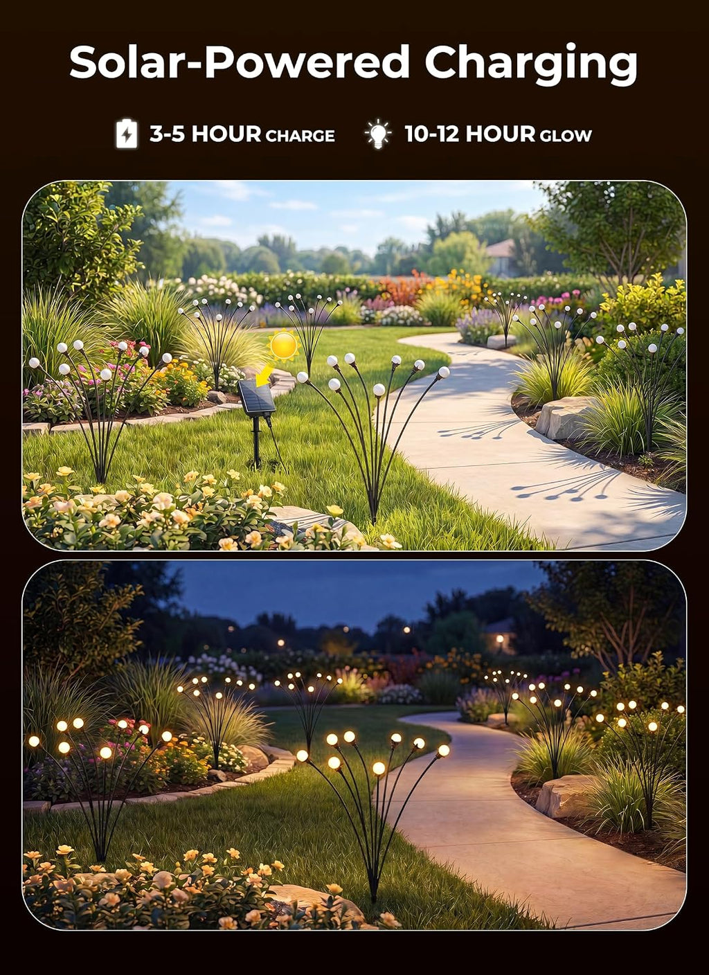 Brightown Solar Lights Outdoor,4Pack 32LED Solar Garden Lights Warm White | Swaying Firefly Waterproof, 8 Modes Solar String Light for Yard Patio Pathway Landscape Decoration Gifts
