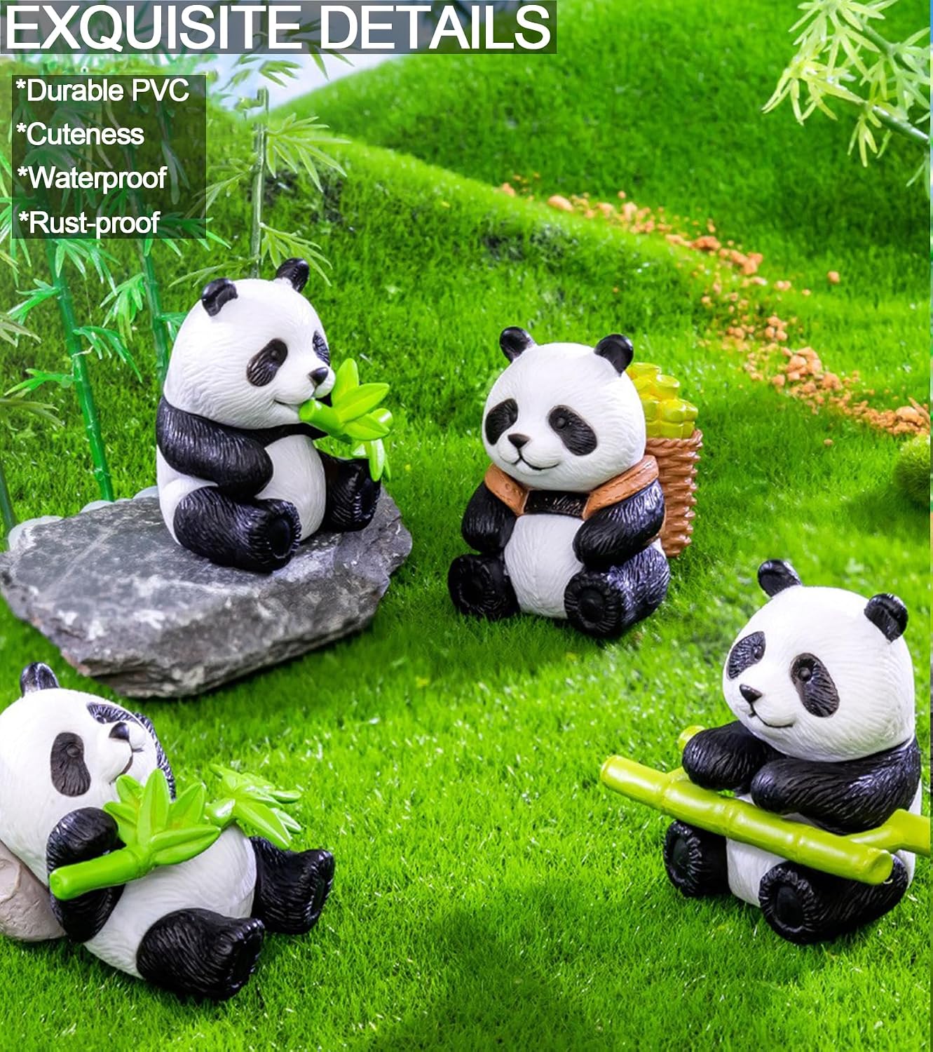 Panda Figurines 8pcs Fairy Garden Accessories Kit Home Outdoor | Cute panda set, 8 unique poses, solid PVC, waterproof. Great for fairy gardens, office, cake toppers. Ideal gift