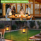 Solar Lantern Outdoor Waterproof, Flickering Flameless Solar Lights Hanging Lantern, Auto On/Off Decorative Solar Garden Lights for Patio Yard Porch Pathway Camping Decor