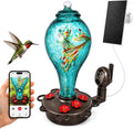 LUJII Smart Hummingbird Feeder with Camera for Outdoor Hanging, Hand Blown Glass, Solar WiFi Feeder with Live View App, 6 Feeding Ports, Leak-Resistant Design, Ant Moat & Gift Box, 36 fl oz, Teal