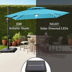Best Choice Products 12x12ft LED Cantilever Patio Umbrella w/Base Included & 360° Rotation, Large Solar Offset Hanging Outdoor Sun Shade for Deck, Backyard Table w/Stand & Lights – Sky Blue