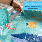 6.5 X 6.5Ft Baby Beach Pool, 2 in 1 Square Portable Toddler Beach Puddle | Cartoon Ocean Theme, Waterproof & Sandproof, Cute Toddler Paddling Pool Beach Blanket with Carrying Bag for Boys Girls, Green