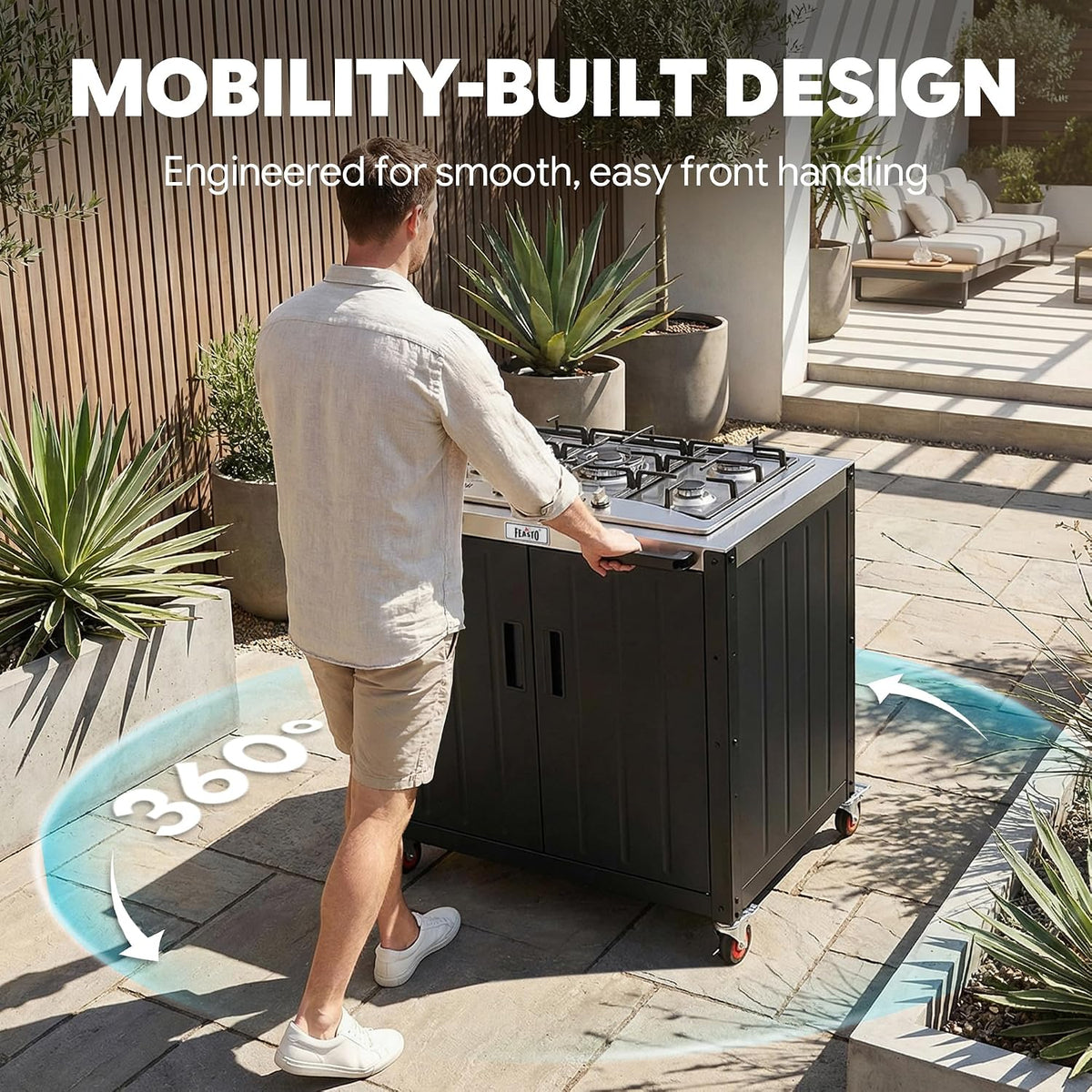 feasto modular outdoor kitchen island with 5-burner gas, front angle view